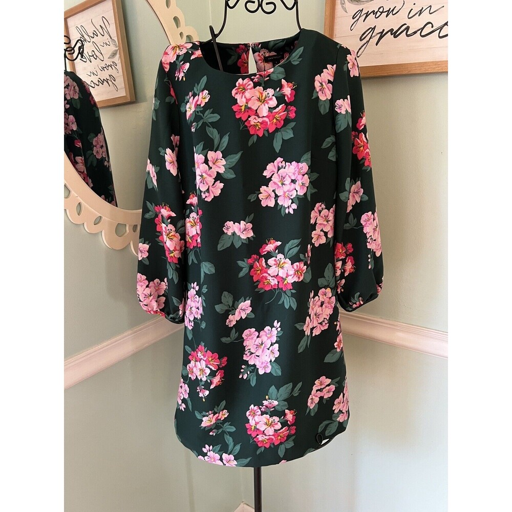 Ann Taylor Vibrant Green‎ Pink Floral Shift Dress 0 Short